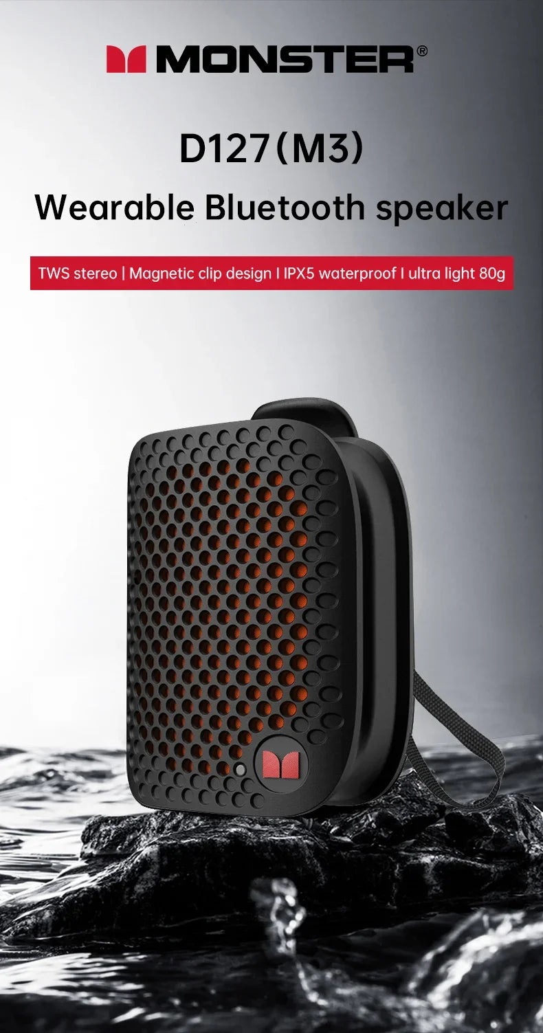 Mini Outdoor Speaker M3 TWS Stereoscopic Wireless Touch Speaker Lightweight Bluetooth 5.4 Magnetic Clip Sports Music Player