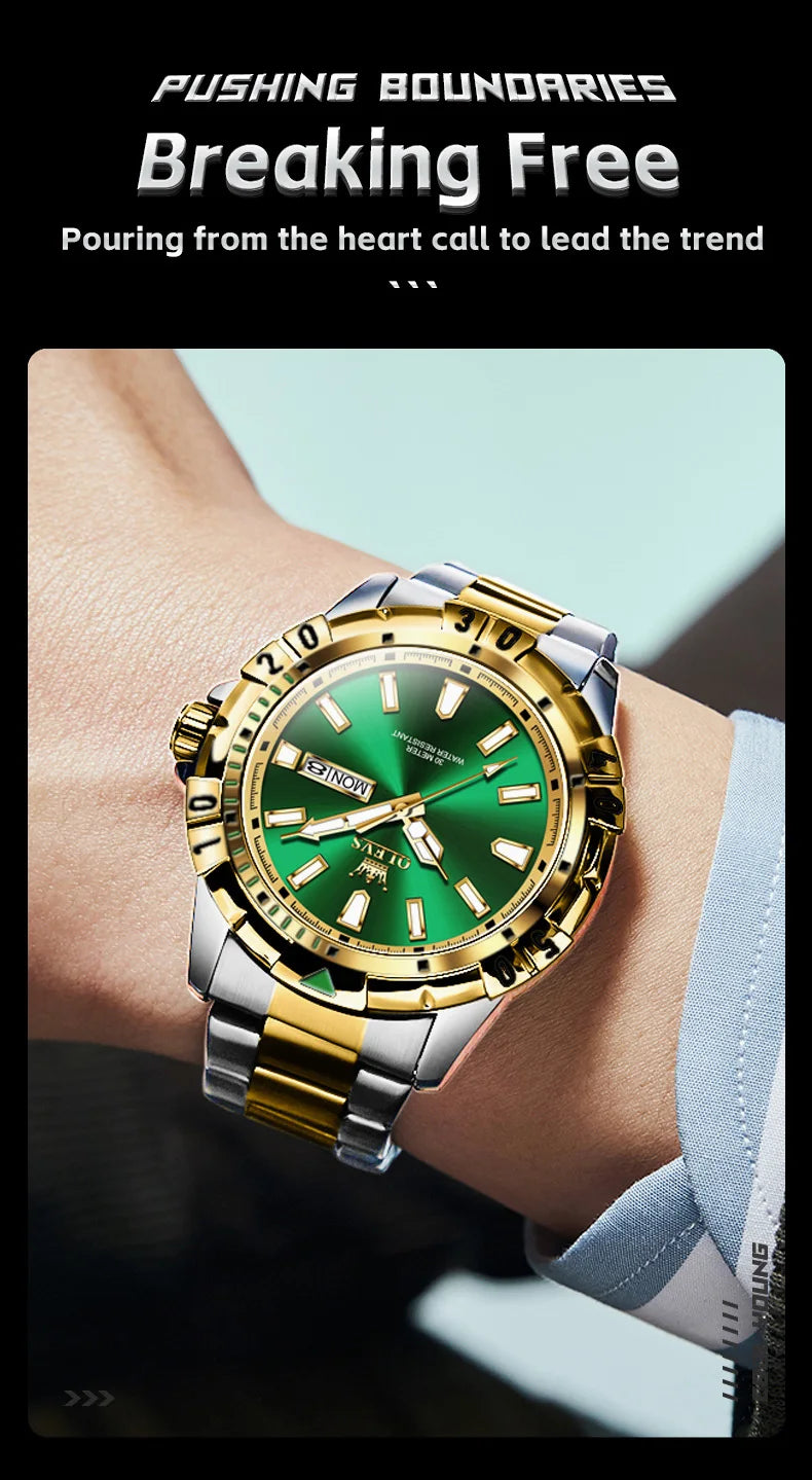 OLEVS 5560 Luxury Brand Man Quartz Watch Waterproof Stainless Steel Strap Watches for Men Dual Calendar Business Men Wristwatch