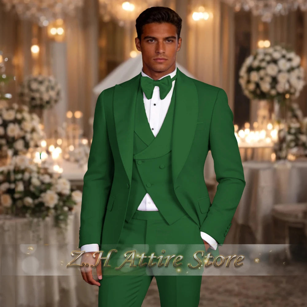 Elegant Pink Men's 3pcs Suit Spliced Satin Lapel Jacket Vest Pants Custom-Made Set for Wedding Groom Cocktail Birthday Party