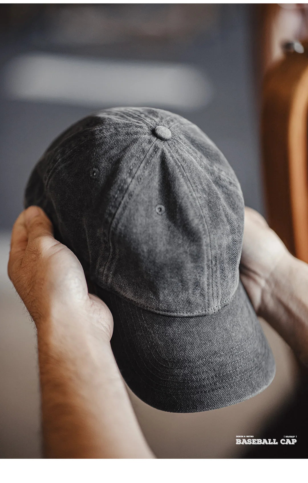Maden Vintage Gray Adjustable Frayed Baseball Cap Peaked Twill Daily Versatile Hat for Men And Women's OOTD Casual Trend Hat