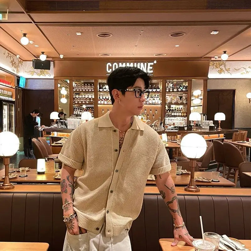 Men's Vintage Knitted Polo Shirt 2025 Summer Short Sleeve Cotton-Blend Breathable Old Money Style Luxury Texture Top