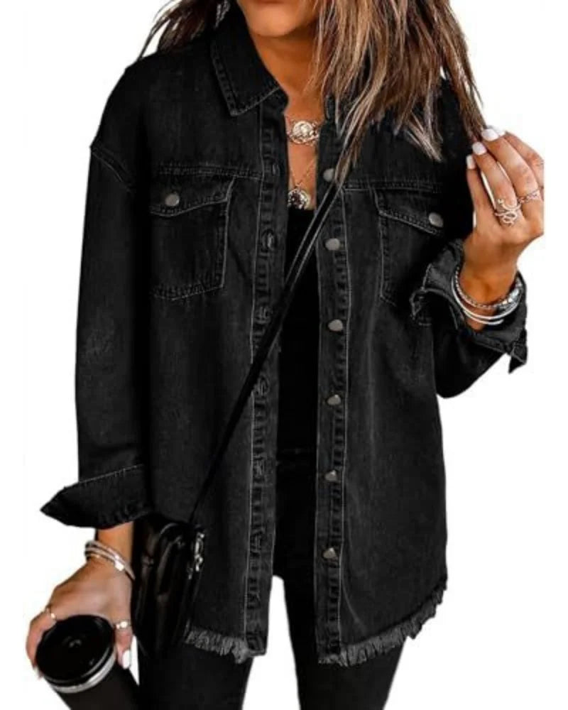 Women's Trendy Washed Denim Jacket New Spring Autumn Trimmed Edges Casual Classic Fit Jeans Jacket for Ladies