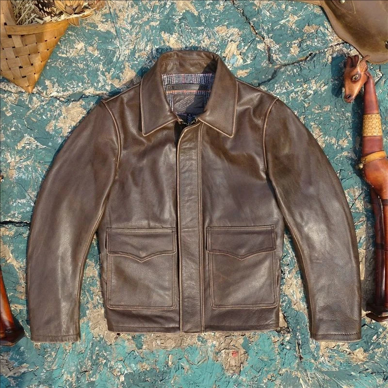 CC Shop Top.Natural,US nubuck leather coat.Vintage brown style casual genuine cowhide jacket.Men quality Rider leather cloth.