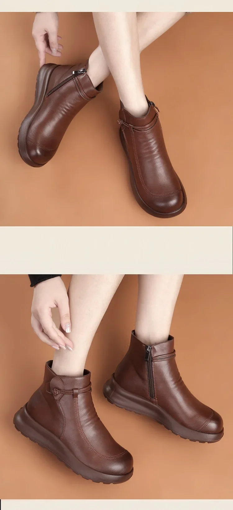 GKTINOO Fashion Winter Women Genuine Leather Ankle Boots Female Thick Wool Warm Snow Boots Mother Waterproof Non-slip Booties