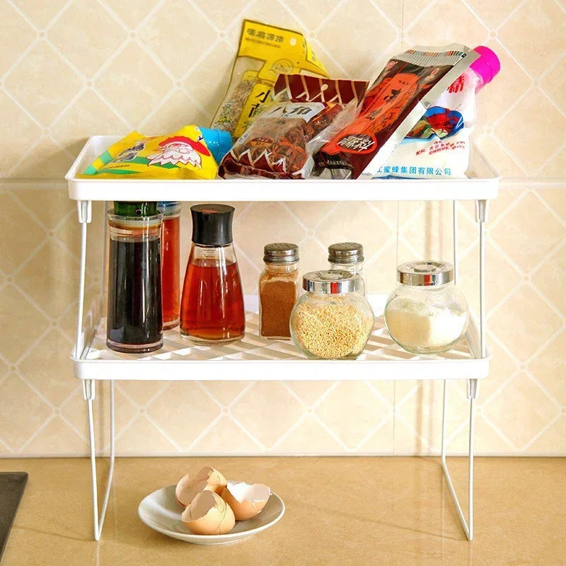 Home Closet Organizer Storage Shelf Kitchen Adjustable Storage Rack Shelves Cabinet Holders Space Saving Makeup Organizer