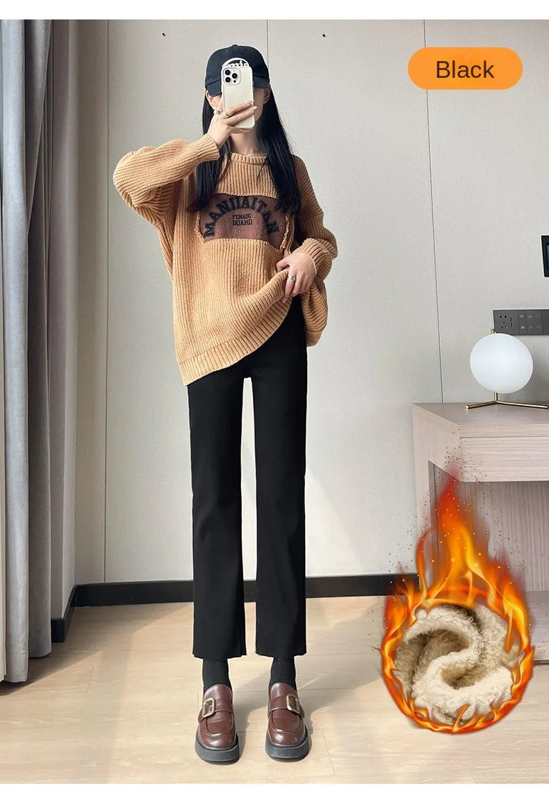 Womens Jeans Fleece Lined Thickened Winter Warm Straight Leg Loose Fit High Waist Slimming Trousers Y2k Clothes Y2k Jeans