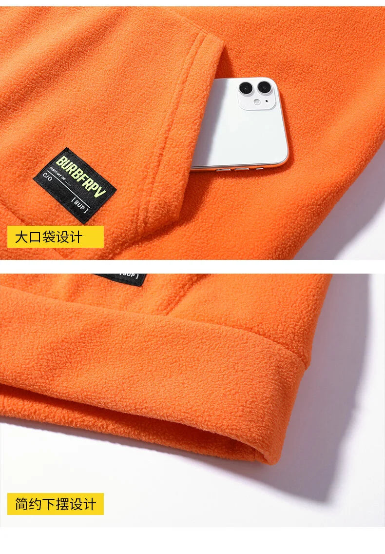 Men's Polar Fleece Sweatshirt Solid Color Street Style Autumn Winter Men Hood Sports Windproof Oversized High Collar Hoodie 5XL