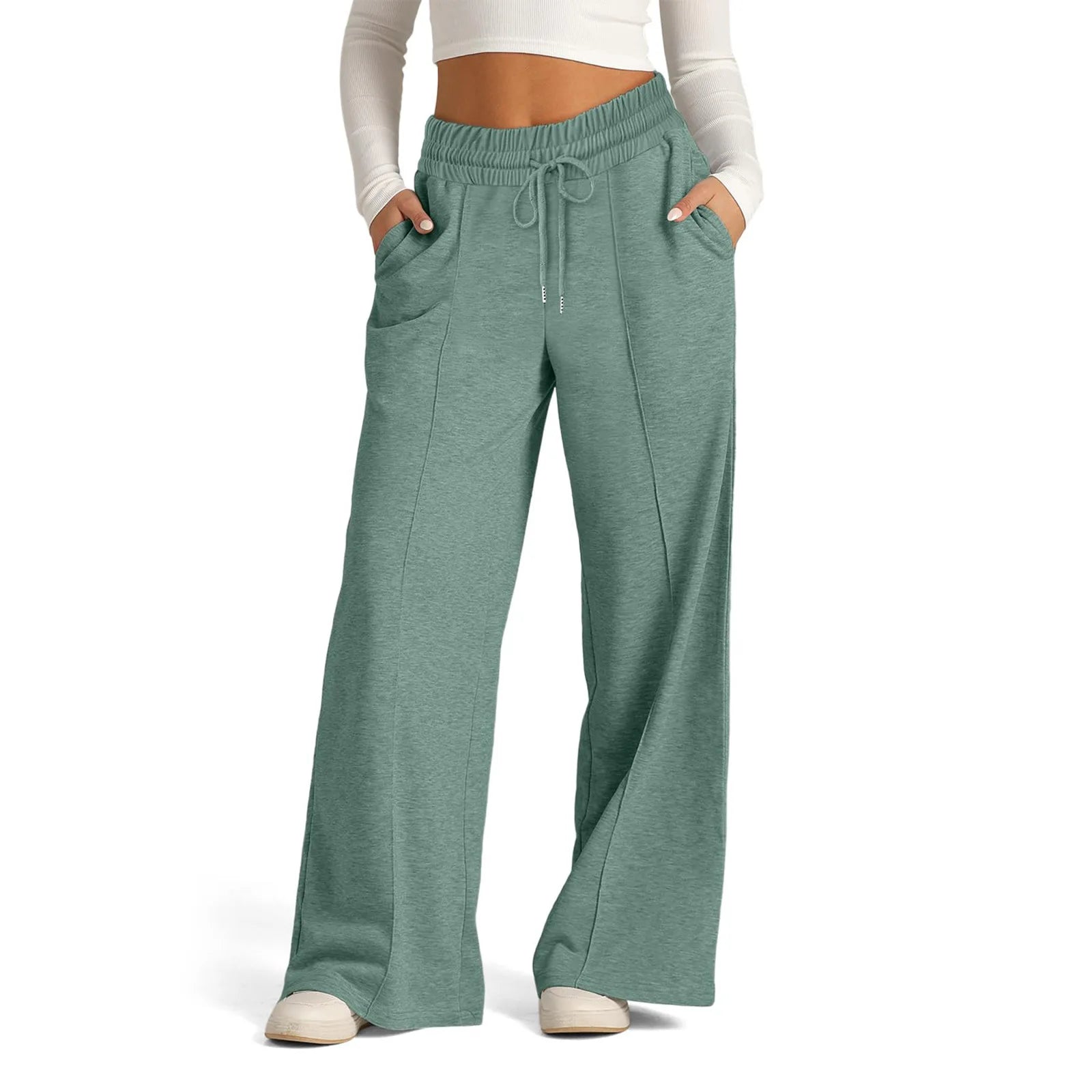 Womens Wide Leg Sweatpants High Waisted Baggy Flared Pants Drawstring Athletic Joggers Casual Daily Wear Loose Yoga Sports Pants
