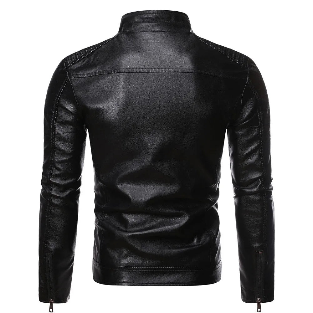 Men's Jacket Fashion Mens Vintage Leather Jackets Casual Men Faux Leather Motorcycle Jackets Biker Zipper Pockets Coats