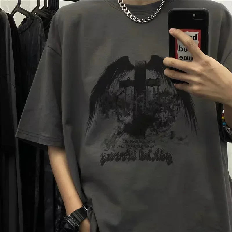 2025 Summer Oversized Tshirt Men Breathable Comfortable Dark High Street Gothic Hip-Hop Short Sleeve Tee Y2k Tops Tshirt for Men