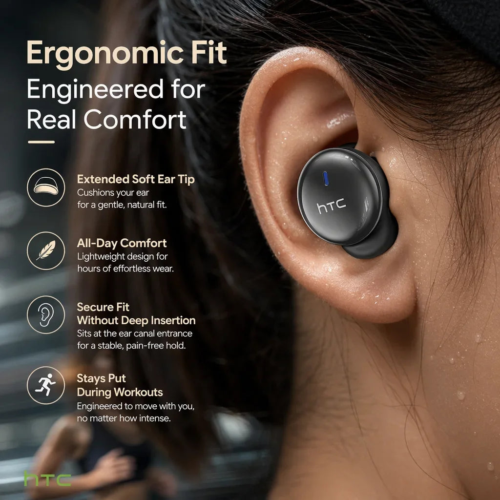 HTC NE92 Sleeping Mini Bluetooth Earphones TWS Wireless Headphones With Mic Noise Reduction Soft In-Ear Earbuds