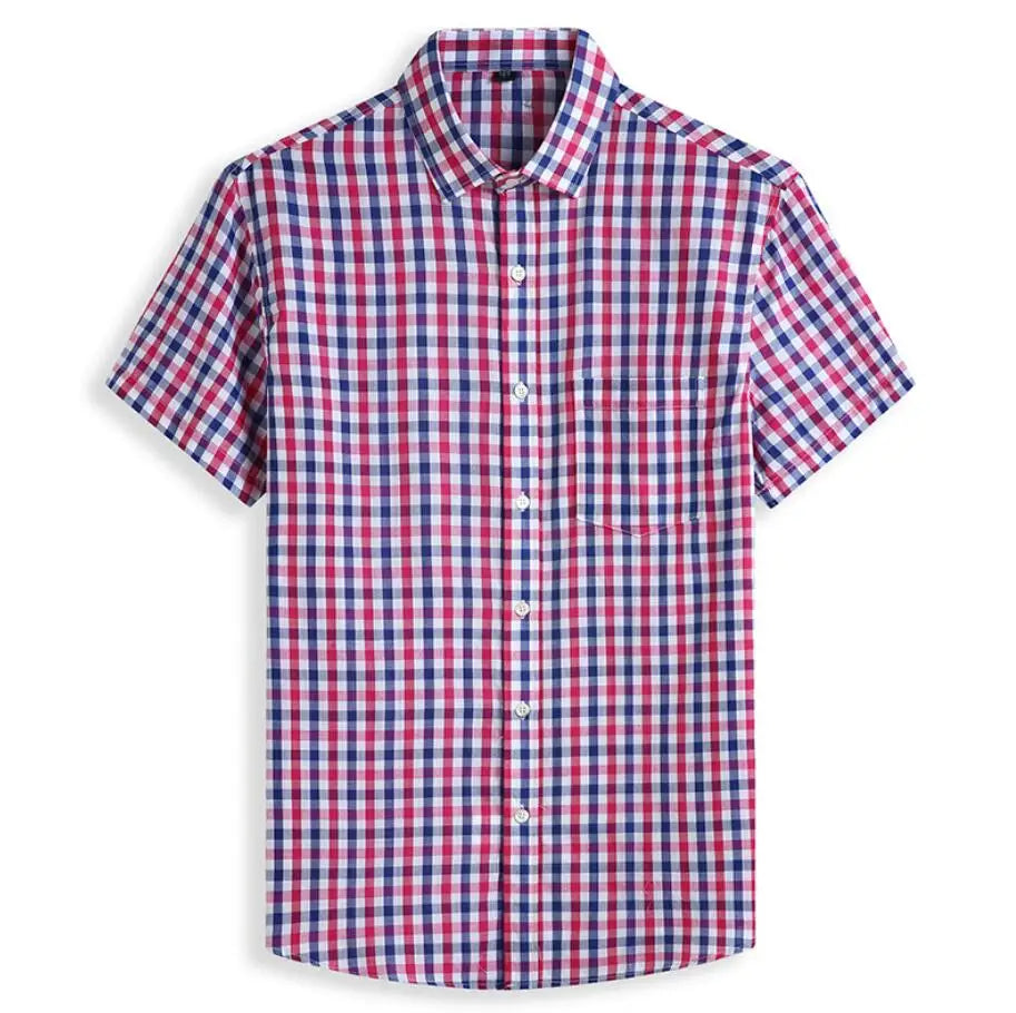 100% Cotton 5XL 6XL 7XL 8XL 12XL Men's Plus Size Shirts Fashion Casual Classic Style Comfortable Plaid Short Sleeve Shirt Male