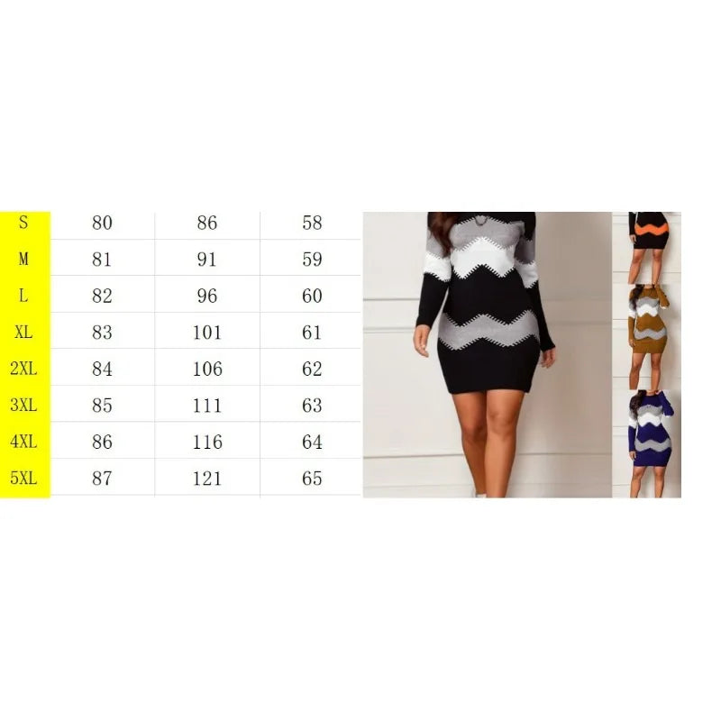 Round Neck Long Sleeve Print Knit Bodycon Midi Dress Women Casual Slim EU US Style Fall Winter Gown