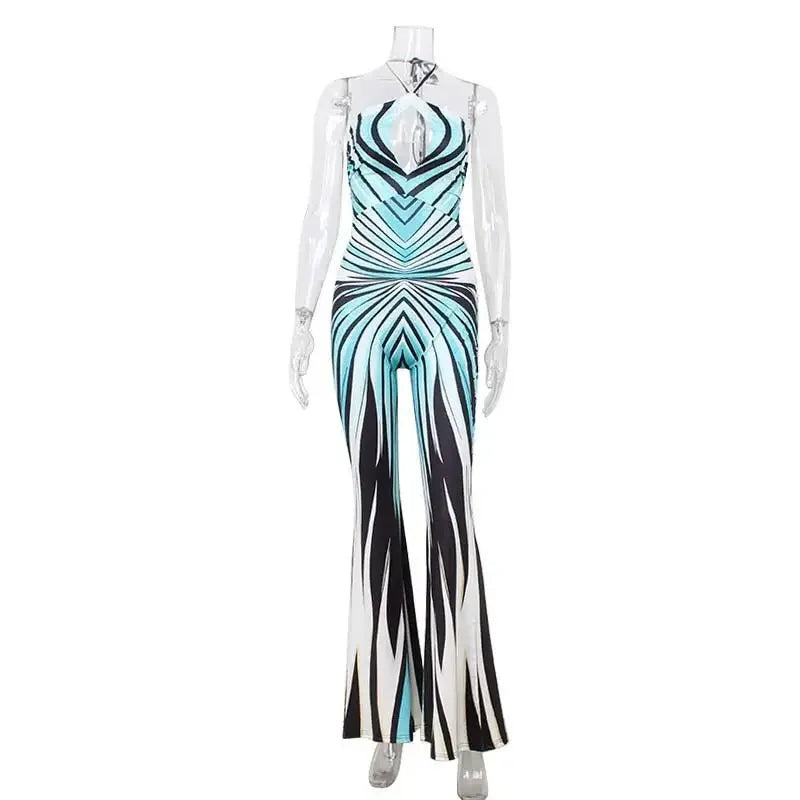 Y2k Geometric Gradient Stripe Jumpsuittie Halter Front Keyhole Backless Slim Fit Flared Floor Length Pants Night Out Outfit 2026