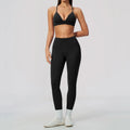 Woman Yoga Set Fitness Suit 2PCS Gym Clothing Running Workout Sportswear Outfit Tracksuit Set V Neck Cross Back High Waist Pants