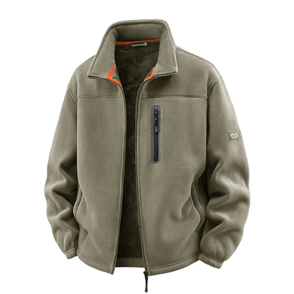 Winter Polar Fleece-Lined Jacket Men Thickened Windproof Stand-Collar Cardigan Jacket Casual Outdoor Embroidered Men's Warm Coat