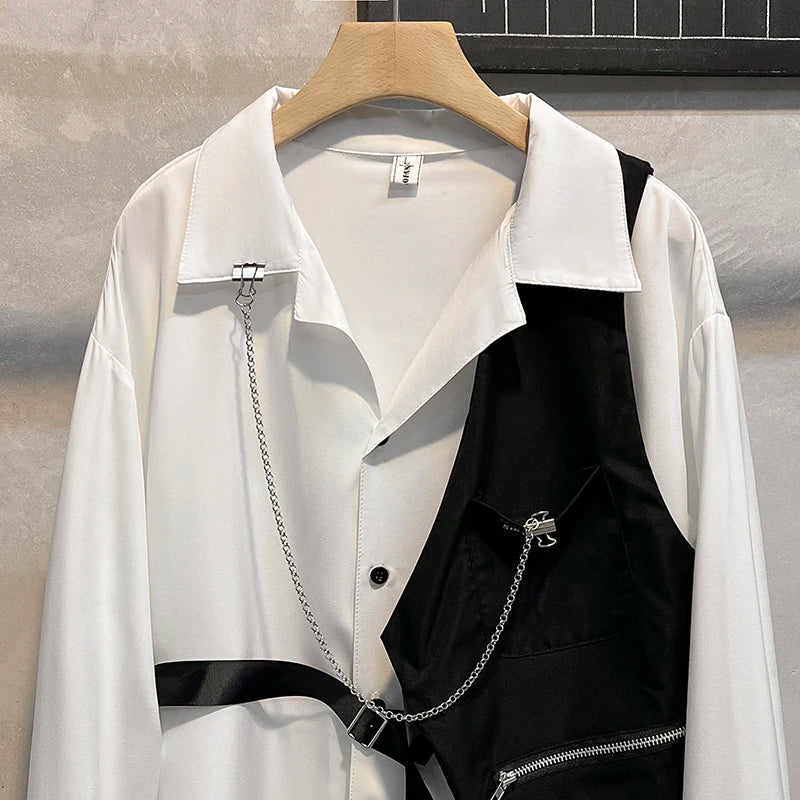 Autumn Men's Plus Size Casual Solid 2024 Dress Shirt Single Patch Pocket Long Sleeve Regular-fit Button-down Shirts B244