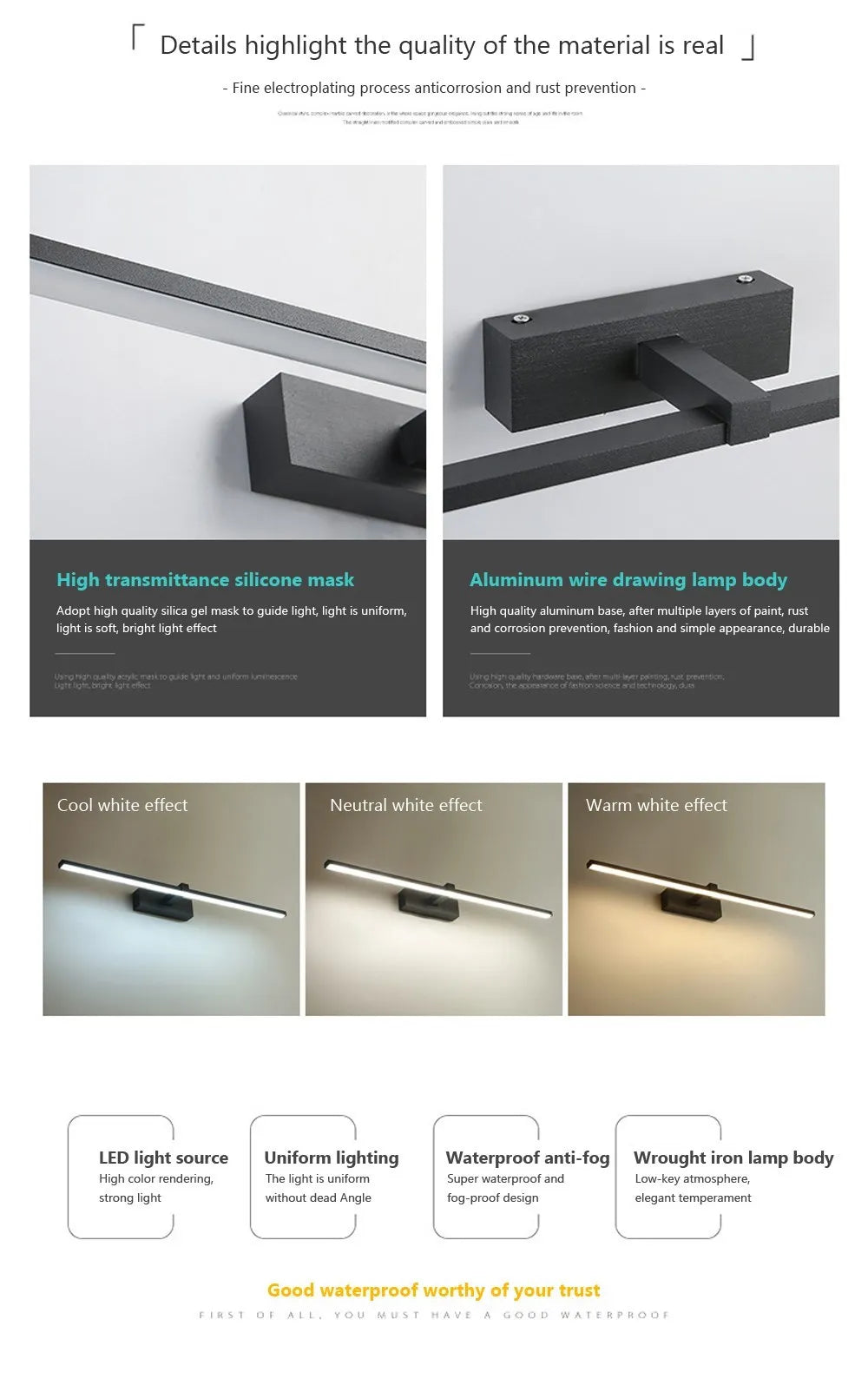Modern LED Indoor Wall Lights, Bathroom Mirrors, Headlights, Study Rooms, Bedrooms, Waterproof, Creative Wall Lights, Lighting