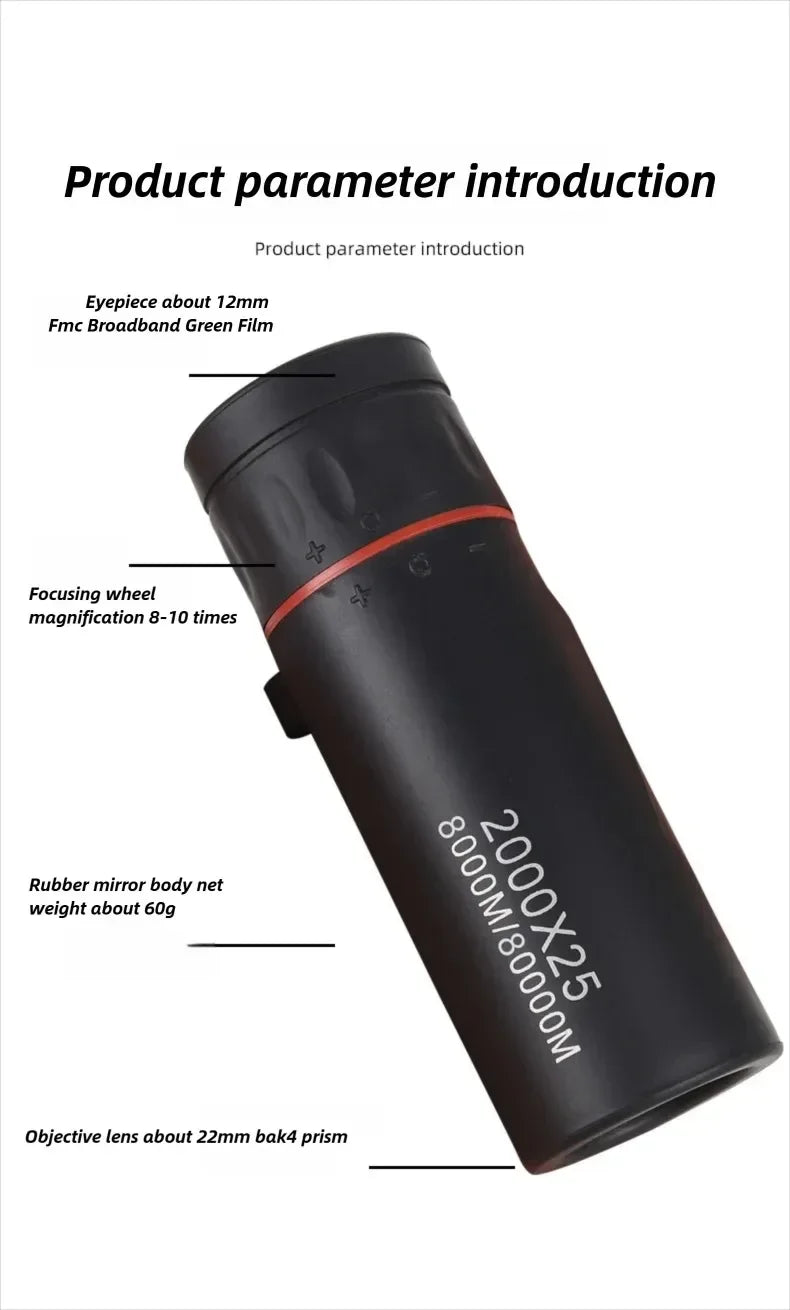 2000x24 HD Monocular Telescope Mini Portable Mobile Phone Telescope with Holder Outdoor Camping Hunting Birdwatching Telescopes