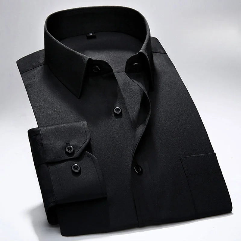 Men's High Quality Dress Shirts Long Sleeve Slim Fit Solid Stripe Business Formal White Shirt Male Pocket Social Clothing 7XL