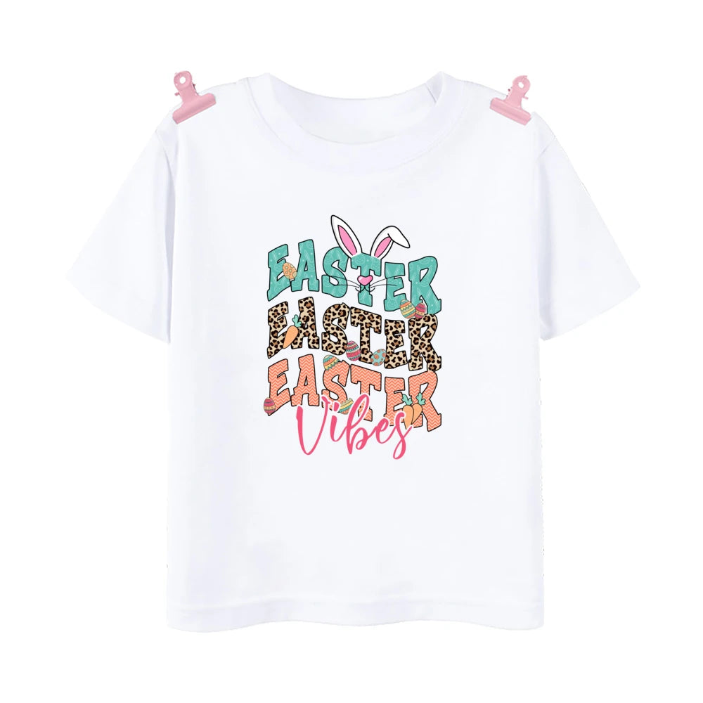 Happy Easter Bunny Print Kids Shirt Easter Party Boys Girls Outfit T-shirt Child Holiay Clothes Children Short Sleeve Shirts Tee