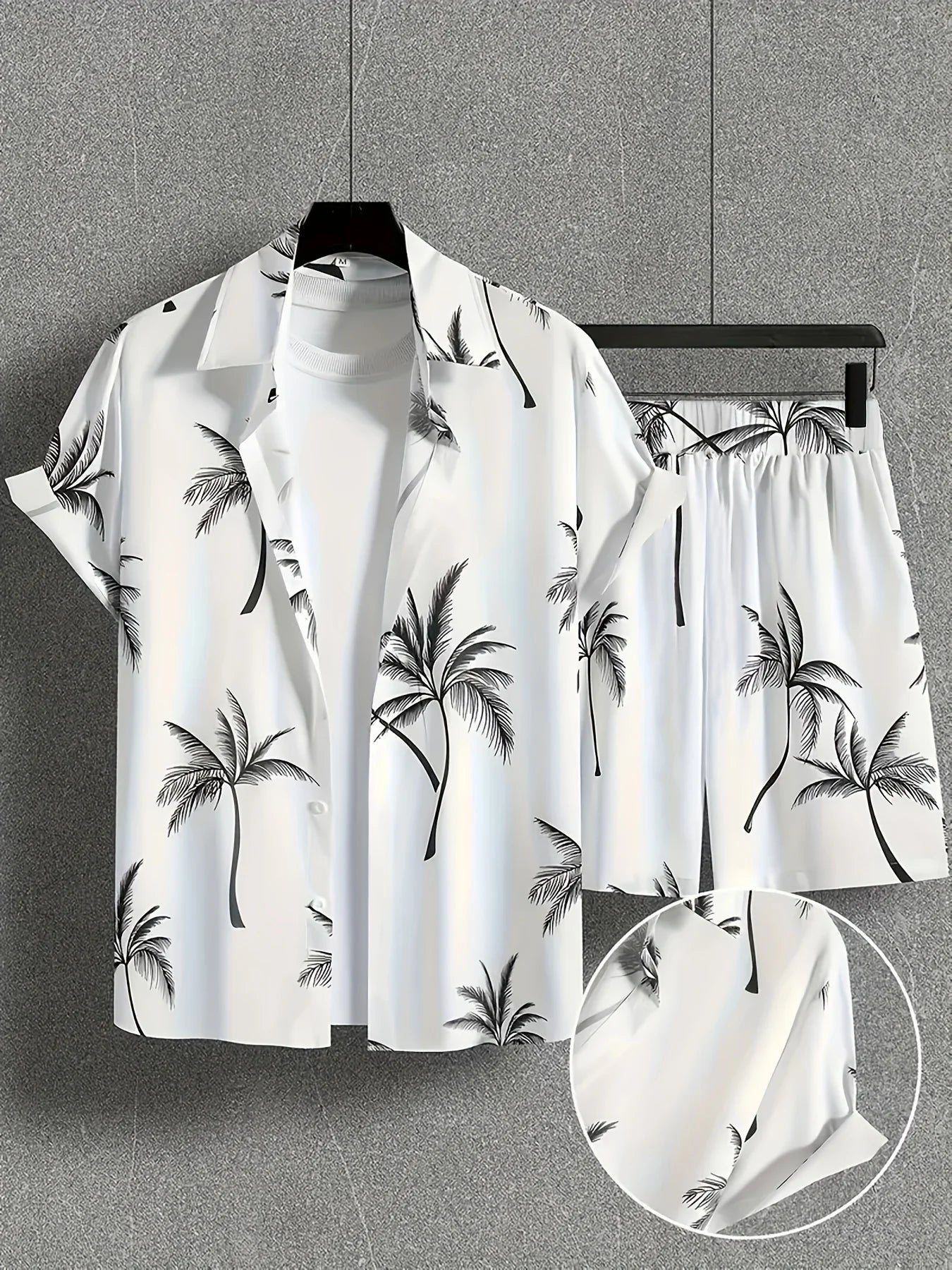 Hawaiian Shirt 3D Coconut Tree Print Short-Sleeve Shirt + Shorts Two-Piece Set Casual Beach Vacation Outfit Men's Clothing