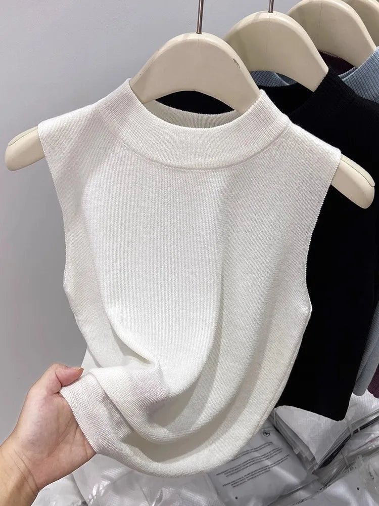 AOSSVIAO Women Knitted Tank Top Summer Fall Slim Sweater Sleeveless Solid Spring Autumn Sweaters Pullovers 2026 Top