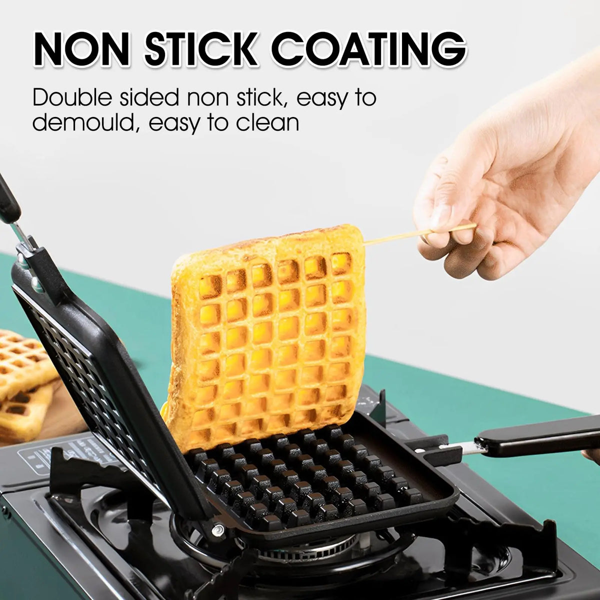 Professional Long Handle Waffle Baking Mold Square Double-Sided Waffle Maker Machine Durable Cast Aluminum Sandwich Maker Baking