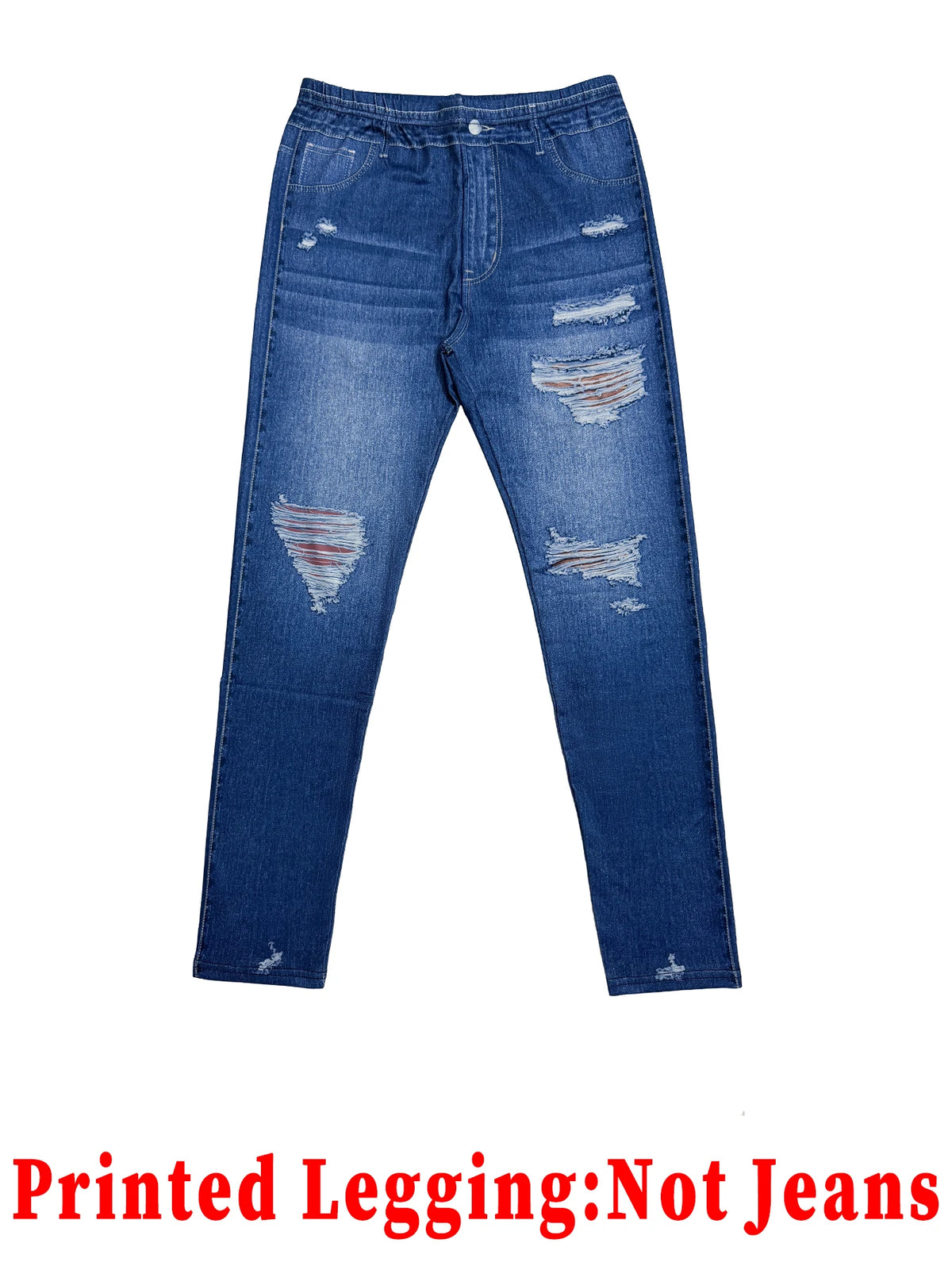 Fashion Printed Faux Denim Skinny Pants, High Waist Elastic Hip Lifting Tummy Control Outerwear Long Leggings