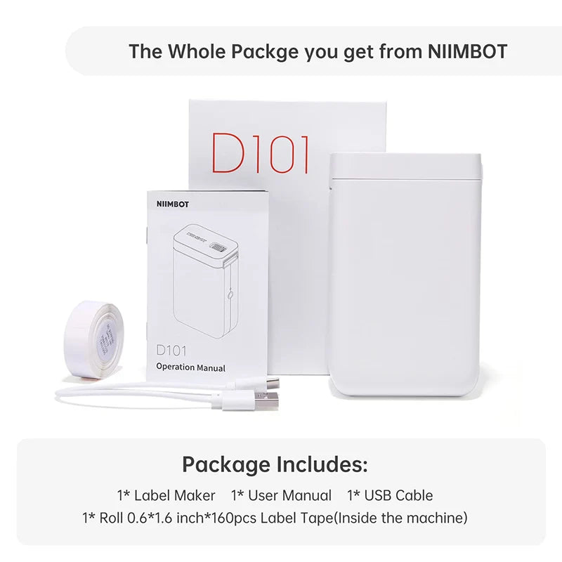 Niimbot D101 Thermal Label Printer Wireless Pocket Barcode Maker Inkless 10-25mm Width Mobile Sticker Printer for Office Home