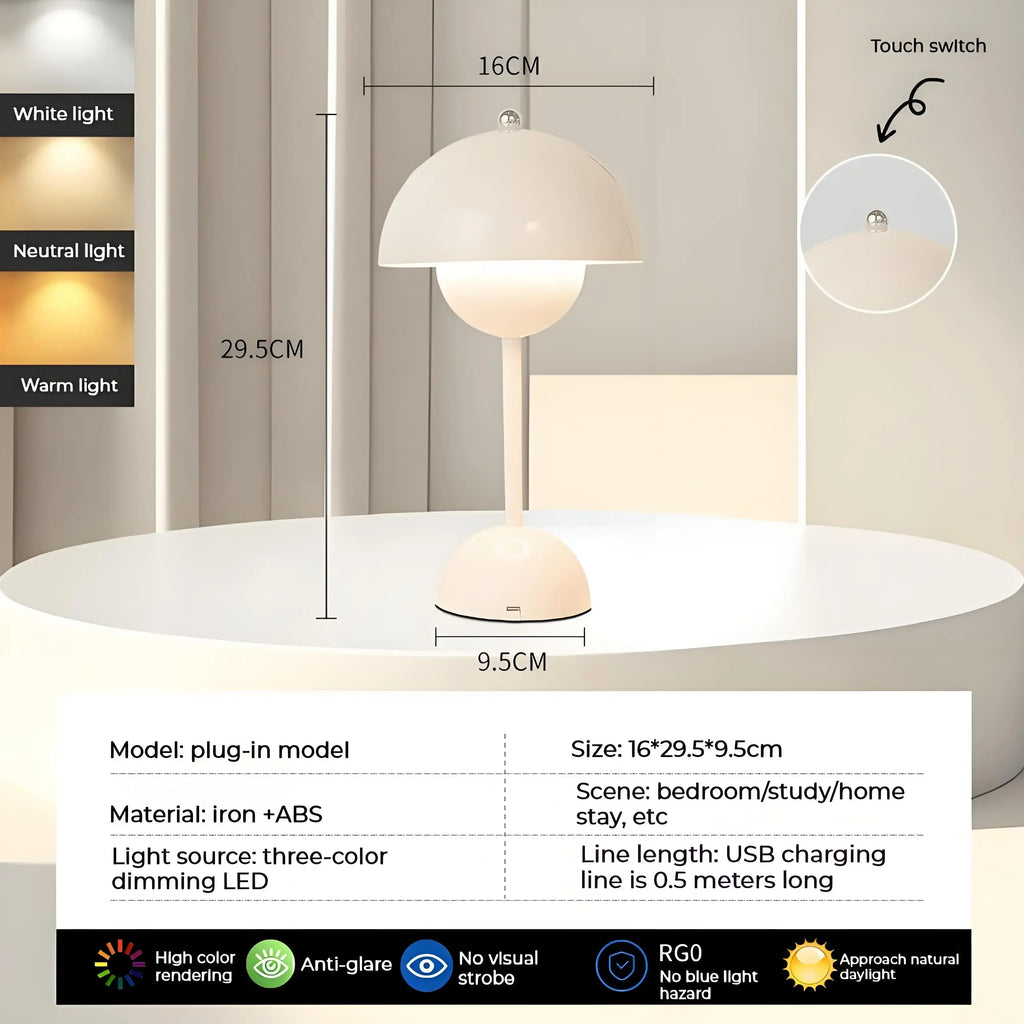USB Rechargeable Mushroom Table Lamp Three Speed Adjustment Indoor Lighting Fixture Flower Bud Desk Lamps Hoom Decor Night Light