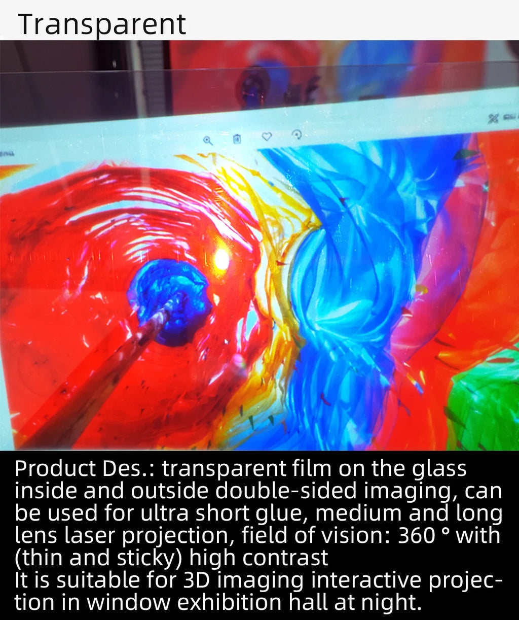 NEW 3D Holographic Projector Screen Transparent/Grey/White/Black Self-Adhesive Rear Holographic Projection Screen Film Customize