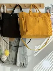 Corduroy Crossbody Tote Bag Stylish Commuter Shoulder Bag with Multiple Spacious Pockets Handbag for Women