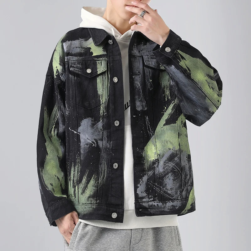 Fashion 2026 Spring Autumn Men's Cotton Denim Jacket Casual Printed Jeans Hip Hop Streetwear Loose Denim Coat Youth Top Clothing
