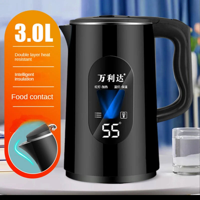 3L Stainless Steel Electric Kettle LED Temperature Display Automatic Power-Off Constant Temperature Smart Household Hotels