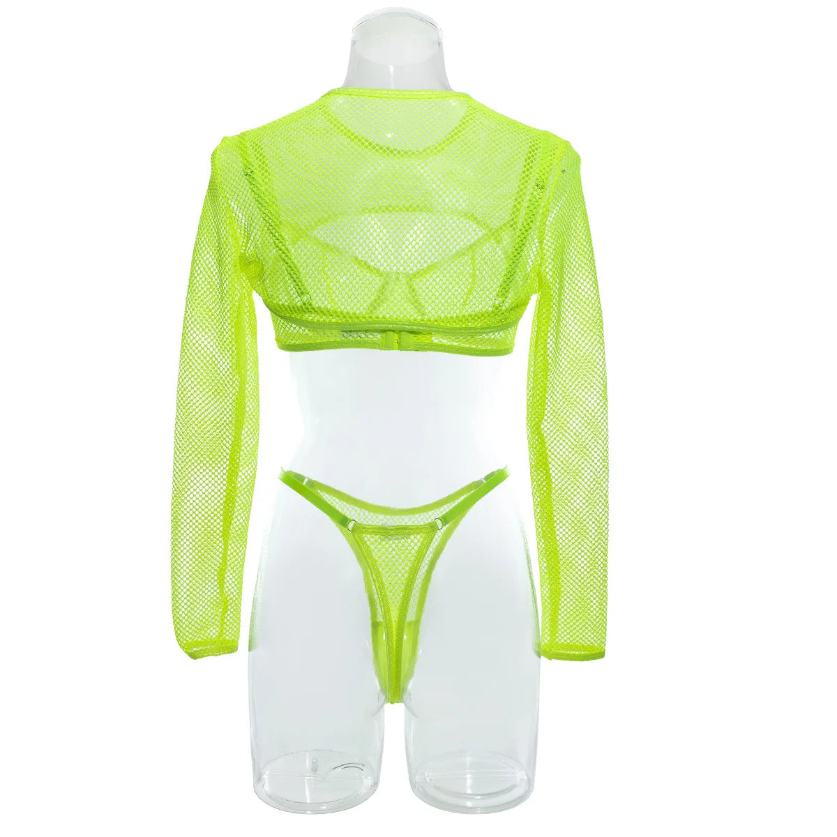 Brskbzda Sensual Fishnet Lingerie Cover-up Top Long Sleeved Lace See Through Sexy Outfit Tulle Underwear Cut Out Exotic Sets