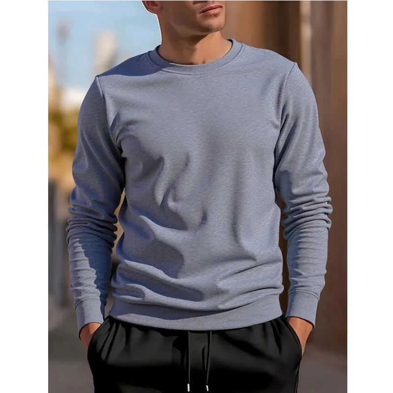 Men's Crew Neck Sweatshirts Solid Color Sweatwear Spring Outdoor Casual Daily Long Sleeve Pullover Hoodie Man Sportswear