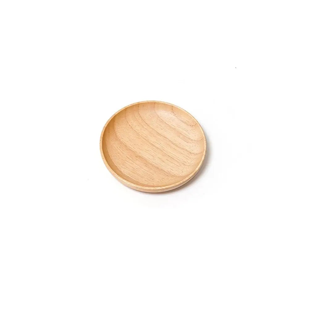 Rubber Wood Eco-Friendly Hand-made Round Kitchen Supplies Unbreakable Snack Plate Wood Plate Tea Tray Dessert Plate