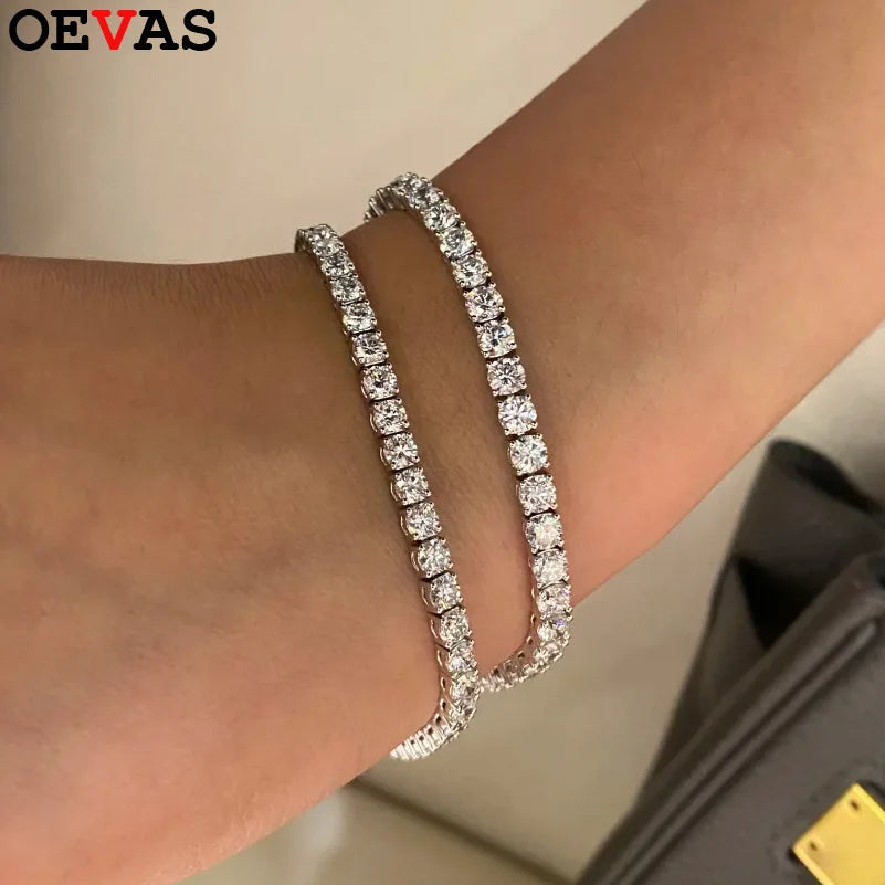 OEVAS Full Moissanite Tennis Bracelet 925 Silver Plated 18k Gold for Women Man Wedding Party Fine Jewelry Can Pass Diamond Test