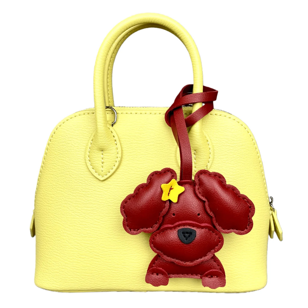 3D Plush Stuffed Poodle Dog Bag Charm - Crafted from Sturdy PU Leather with a Star Hair Clip, Well-Stitched & Fully Filled, Gift