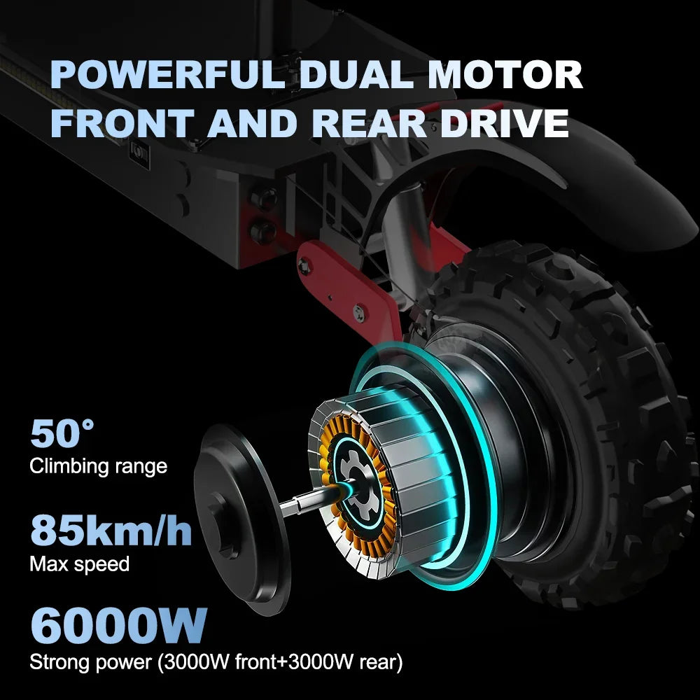 6000W High Power Dual Motor Electric Scooter Aluminum Alloy Folding Frame Off-Road Tire Dual Hydraulic Shock Adult E-Scooter