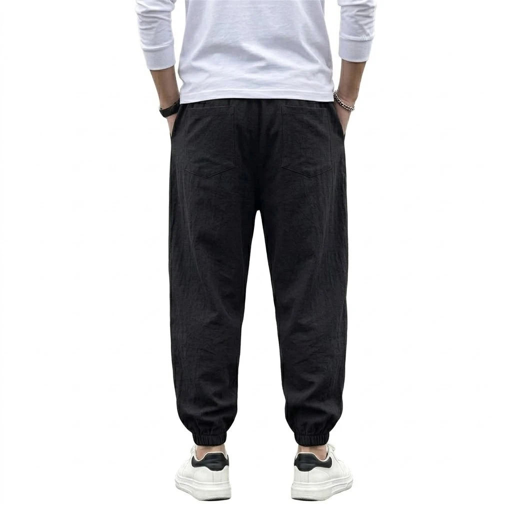 Mens Cotton Harem Pants Solid Casual Jogger Trousers Breathable Loose Fit Bottoms for Yoga Hiking Gym Sports and Daily Work Wear