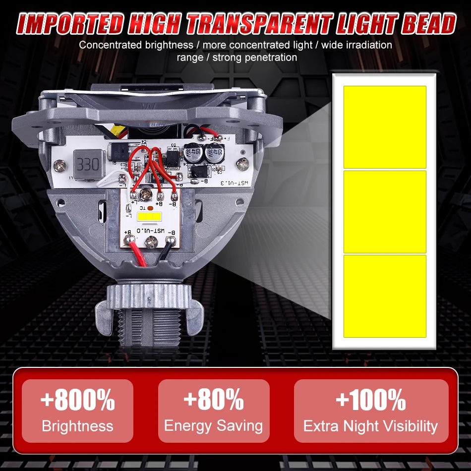 2.5 Inch Bi Led Projector Lens Led Light H4 H7 9005 9006 Car Headlight Bulb High Low Beam 6000K Diode 300W 30000LM Turbo Tuning