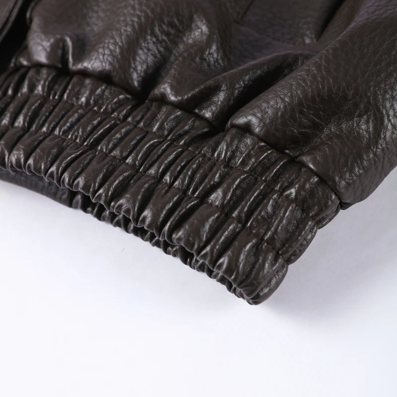 High Street Leather Jackets Women's Casual Double-breasted Turn Down Collar Loose Coats Elastic Waist 2026 Autumn New Outwear