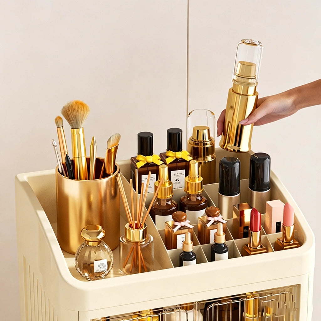 Makeup Drawer Organizer with Divided Compartments, Suitable for Dressing Table/Bathroom, for Organizing and Storing Household Items on the Desktop, Dust-Proof and Easy to Clean, Simple White Design, Stackable Makeup Drawer Bo