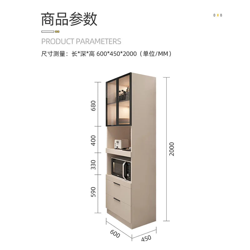 Solid wood dining side cabinet High cabinet integrated against the wall Cream style Simple modern storage Narrow cabinet