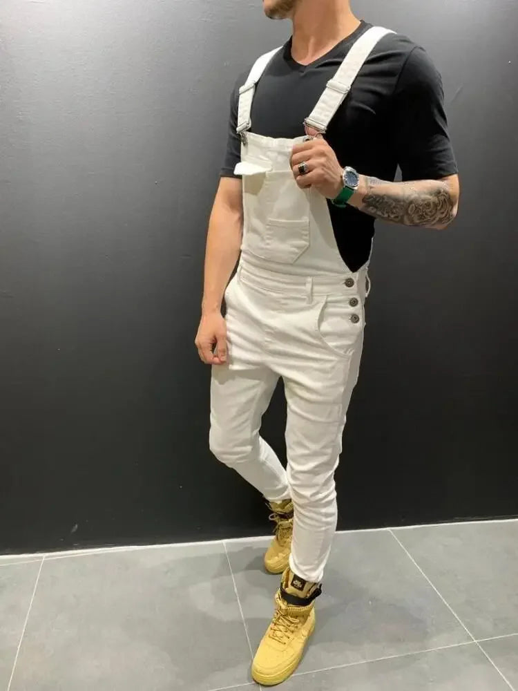Men's Tie Dye Denim Overalls, Fashionable Slim Fit and Slimming Pants, Solid Color New Style Mens Jeans
