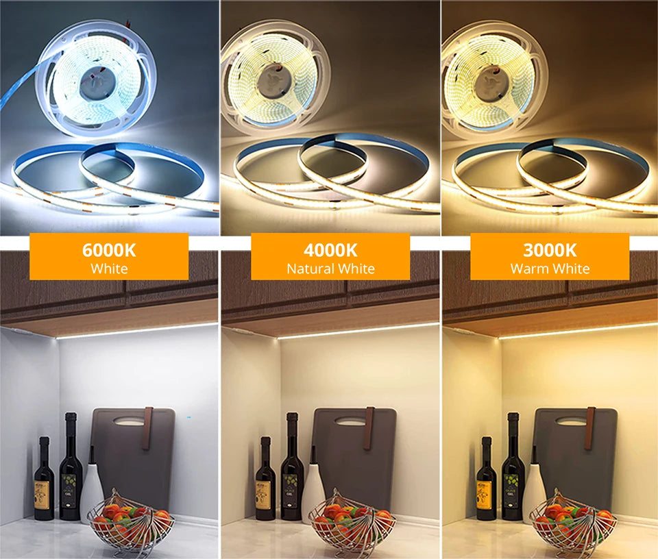 DC12V DuPont LED Light Cob Strips 1m -5m with 2M Cable Wire Under Cabinet Light for Centralized Control Lamp Kitchen Lighting