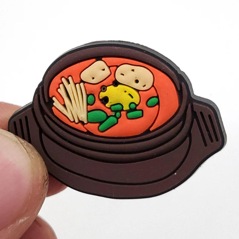 Cute Kawaii Food Shoes Charms Set Cartoon Burger Pizza Boba Shoe Accessories, PVC Clog Decorations for Sandals, Party Gifts