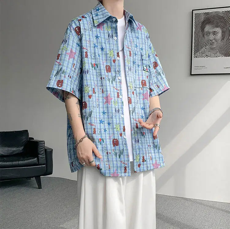 LEGIBLE Spring Summer Solid Shirts Men Casual Oversized Three Quarter Shirts Male Loose Fit Shirt for Man